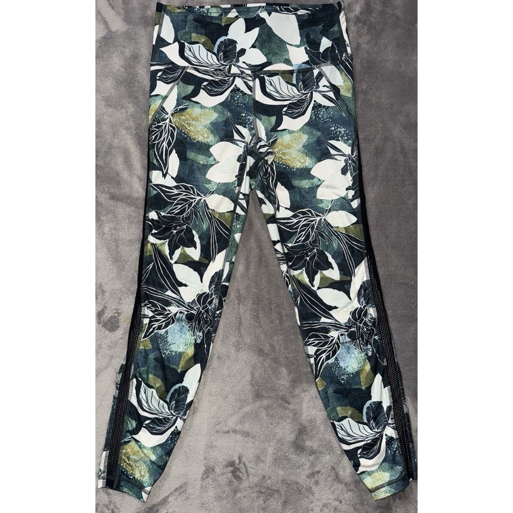 Athleta Women's Floral Pattern Hawaiian Green and Navy Legging Size Small